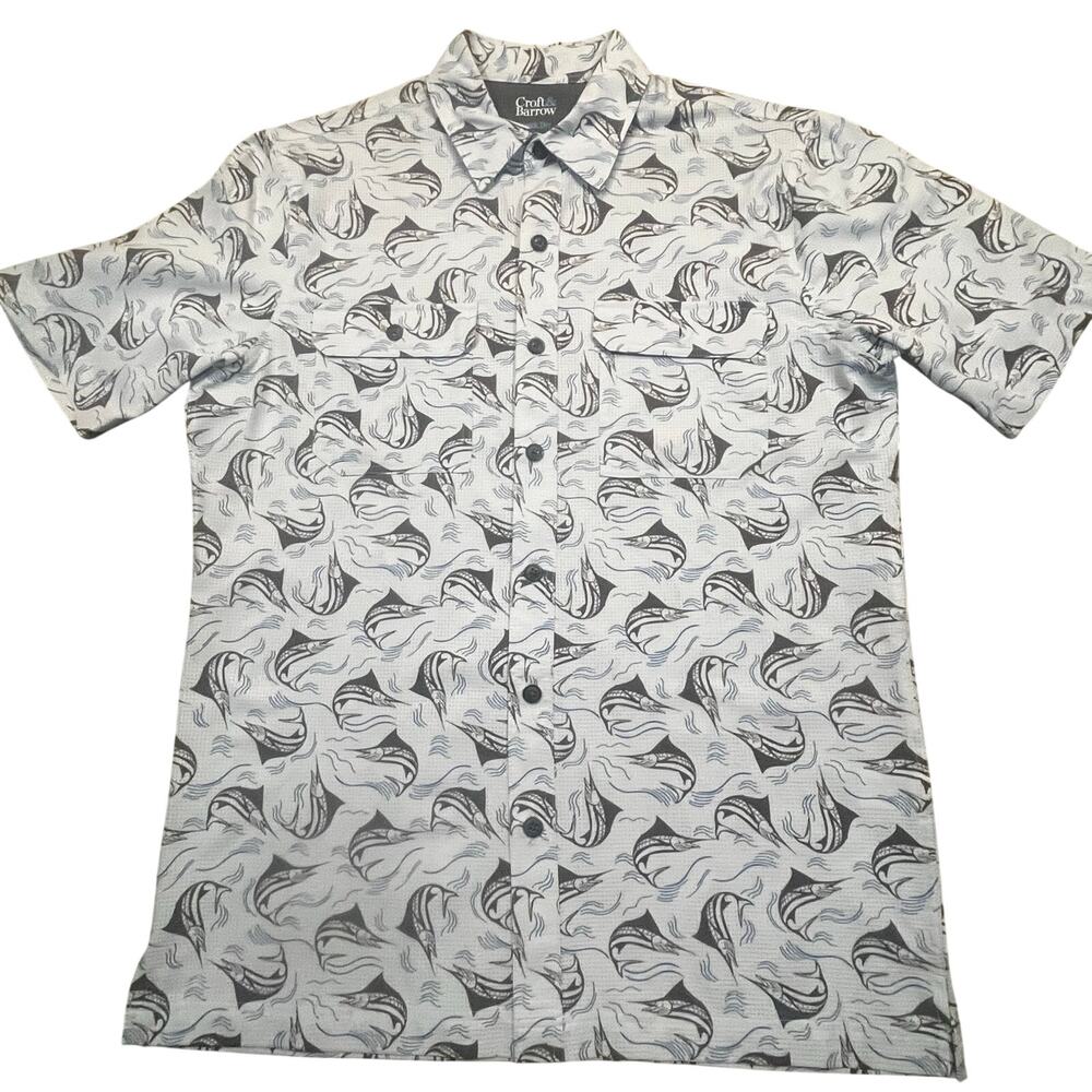 Croft & Barrow Small Quick Dry Marlin Fish Print Button Up Fishing Shirt‎